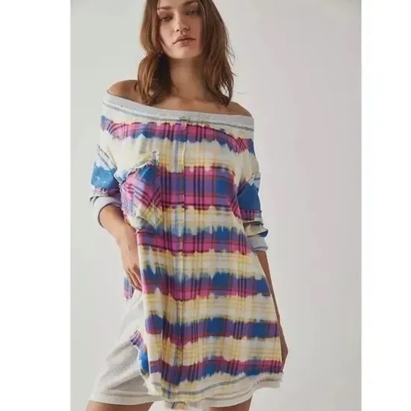 Free People All Intimately Fresh In Flannel Plaid Multicolor Pullover Top Sz XS - Picture 1 of 8